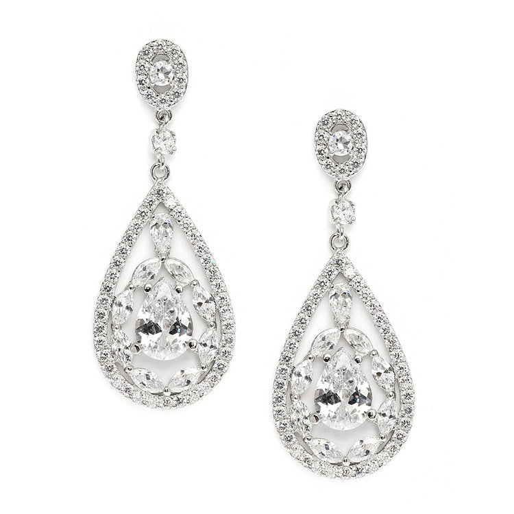 Cubic Zirconia Mosaic Teardrop Bridal, Prom or Wedding Earrings 3784E