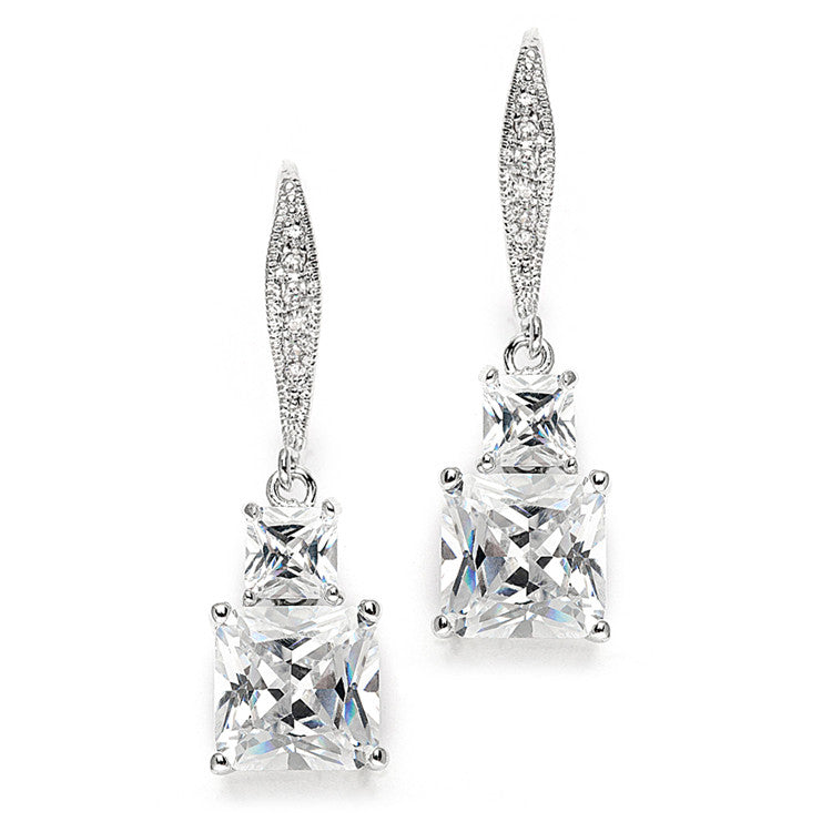 Princess Cut CZ Vintage Wedding or Bridesmaids Drop Earrings 3786E