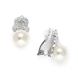 Cubic Zirconia & Soft Cream Pearl Vintage Wedding Earrings 3827E