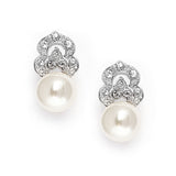 Cubic Zirconia & Soft Cream Pearl Vintage Wedding Earrings 3827E