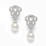 Cubic Zirconia Braided Wedding Earrings with Pearl Drop 3831E