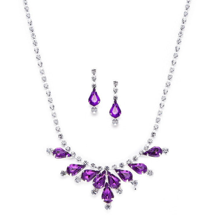 Rhinestone Prom & Bridesmaid Neck Set with Purple Pears