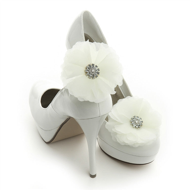 Ivory Tulle and Crystal Bridal Shoe Clip 3846SC