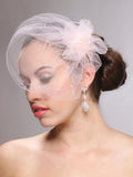 Tulle Birdcage Veil Bridal Cap with Side Pouf & Swarovski Crystals 3931V