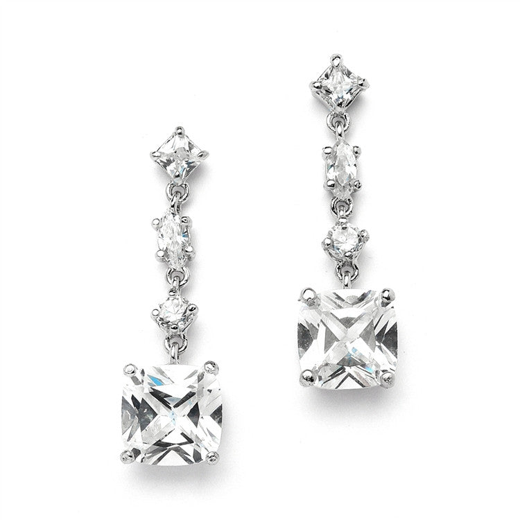 Ravishing Cubic Zirconia Bridal Earrings with 2.5 Ct. Cushion Cut Dangles 3994E