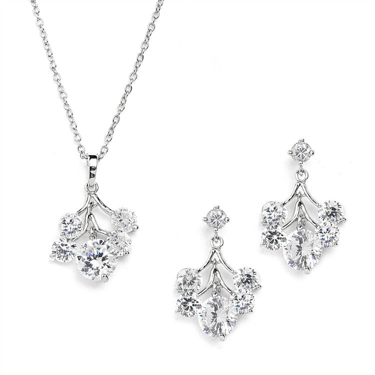 Popular Cubic Zirconia Bridesmaids or Bridal Necklace & Earrings Set 4023S