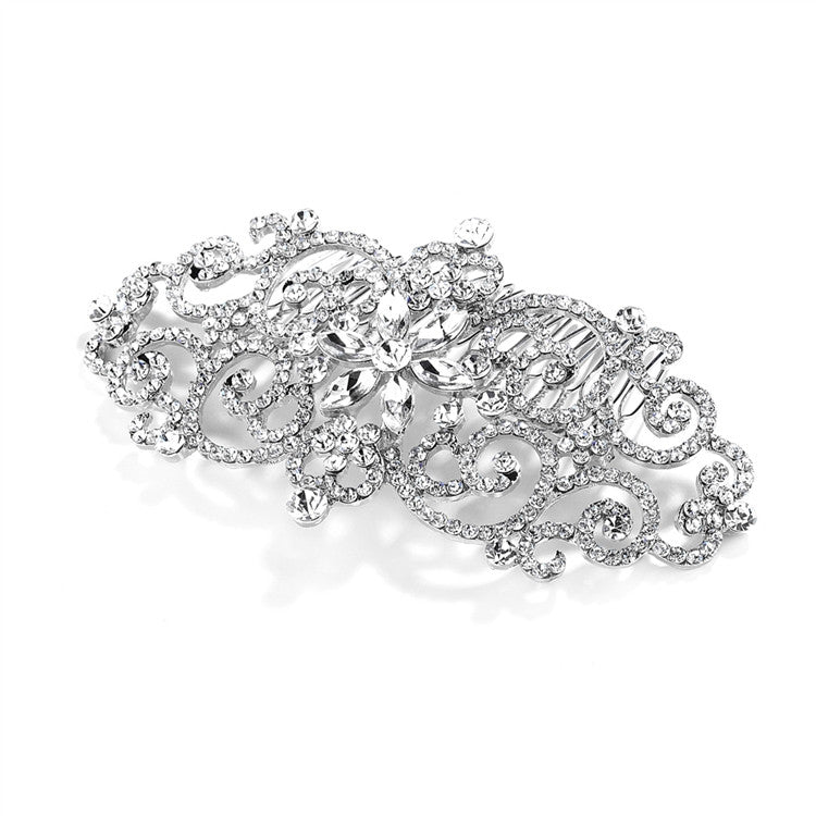 Glamorous Bold Scrolls Wedding or Prom Hair Comb with Crystals 4024HC