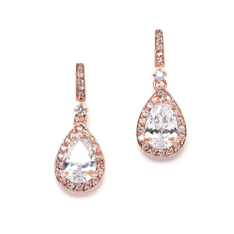 Cubic Zirconia Bridal Earrings with Framed Pear Drops 4058E