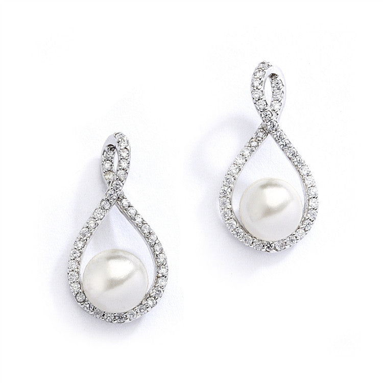 Eternity Symbol  Cubic Zirconia Wedding Earrings with Pearl 4075E