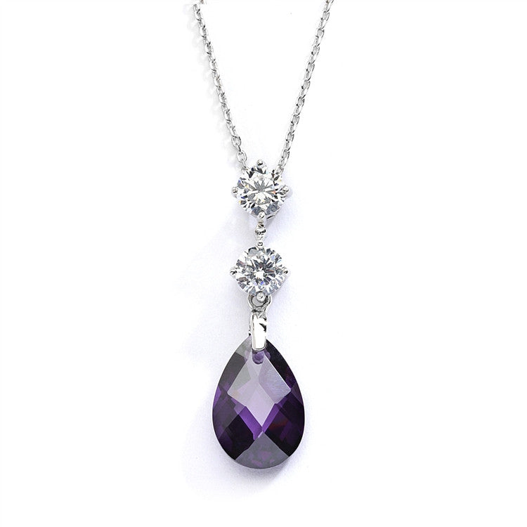 CZ Bridal or Bridesmaids Necklace Pendant with Amethyst Crystal Drop 4078N