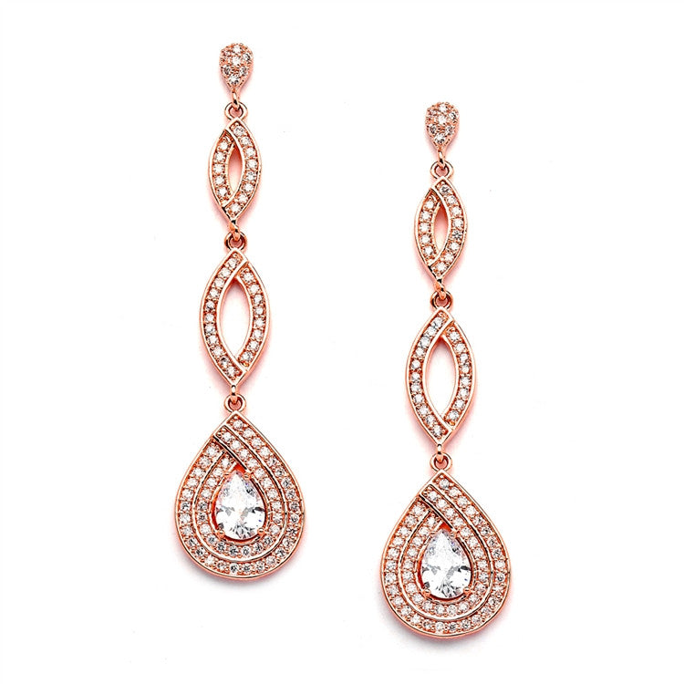 Rose Gold Micro pave Cubic Zirconia Teardrop Wedding Earrings 4092E-RG