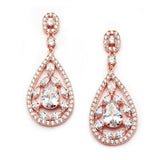 Gold Cubic Zirconia Mosaic Teardrop Bridal, Prom or Wedding Earrings 4093E-RG