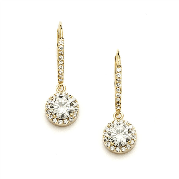 Delicate Cubic Zirconia Gold Pave Drop Bridal  Earrings 4095E