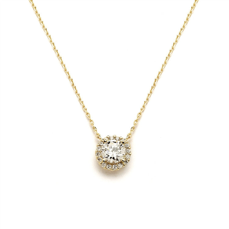 Delicate Cubic Zirconia Gold Pave Bridal Necklace 4095N