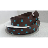 Polyester Grosgrain Ribbon for Decorations, Hairbows & Gift Wrap by Yame Home (7/8-in by 3-yds, Blue - Polka Dot w/brown background)