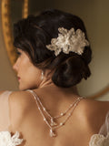 Sophisticated Handmade Bridal Comb Beaded Floral Lace Applique 4102HC