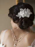 Sophisticated Handmade Bridal Comb Beaded Floral Lace Applique 4102HC