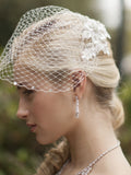 Bold Crystal Lace Applique Wedding Veil with French Net Birdcage Blusher & Scattered Crystal Edge 4103V