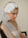 Handmade Silk Flower Bridal Headband with Wide Sheer Ribbon 4107HB