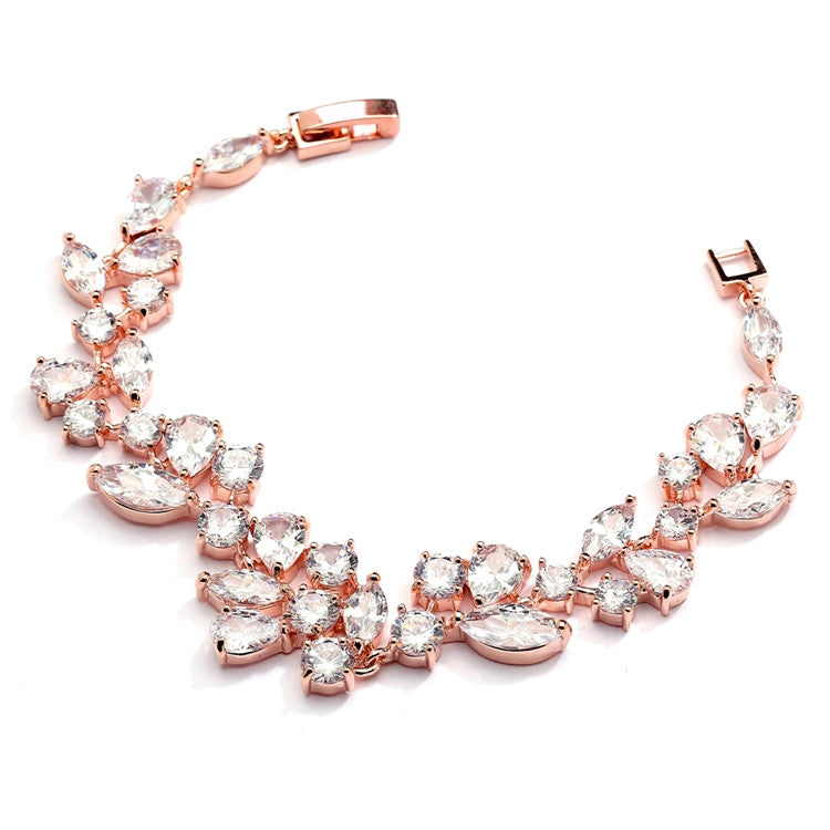 Rose Gold Mosaic Shaped CZ Wedding Bracelet in 14K Gold Plating - Petite Size 4129B-RG-6