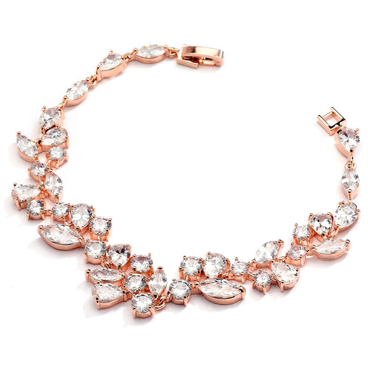 Rose Gold Mosaic Shaped CZ Wedding Bracelet in 14K Gold Plating 4129B-RG-7