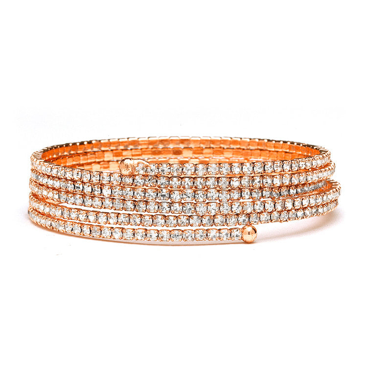 Rose Gold 5-Row Delicate Rhinestone Coil Bracelet 4132B-RG