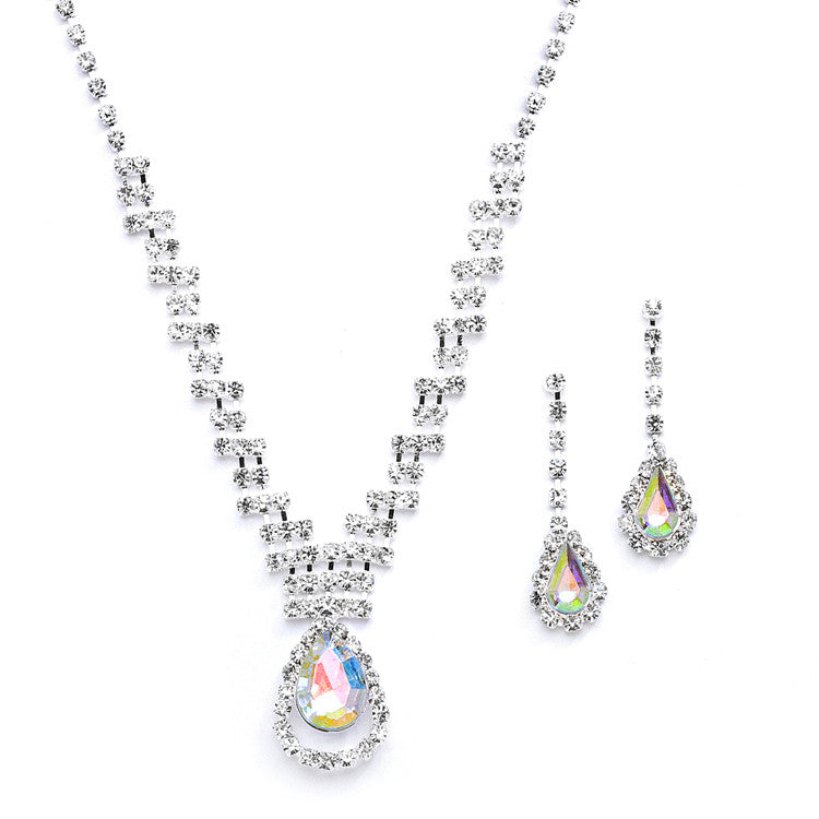 Prom or Bridesmaids Rhinestone Necklace Set with AB Caged Pear 4140S-AB