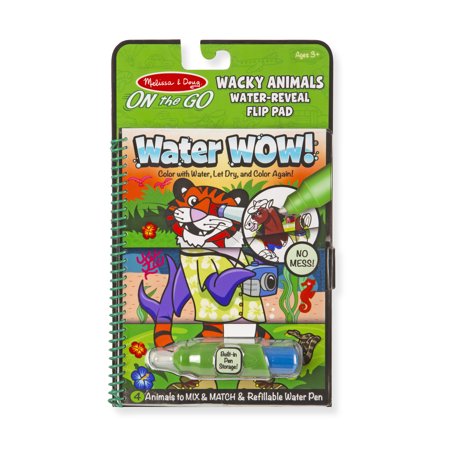 Melissa & Doug On the Go Water Wow! Wacky Animals Flip Pad (The Original Reusable Coloring Book, Refillable Water Pen, Great Gift for Girls and Boys - Best for 3, 4, 5, 6, and 7 Year Olds)