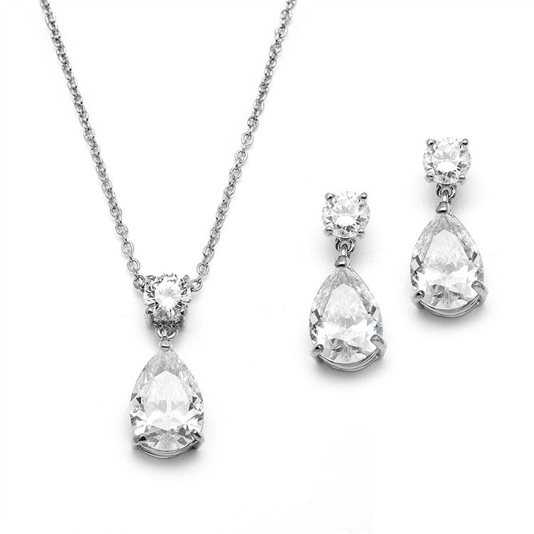 Cubic Zirconia Teardrop Bridal or Bridesmaids Necklace Set 4172S