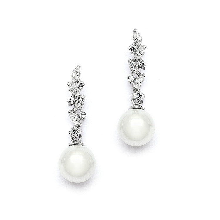 Cascading CZ Bridal Earrings with Soft Cream Pearls 4198E