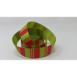 Polyester Grosgrain Ribbon for Decorations, Hairbows & Gift Wrap by Yame Home (7/8-in by 3-yds, 000036647 - red bars w/green background)