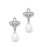 Soft Cream Pearl Bridal Earrings with CZ Marquis Flower 4204E