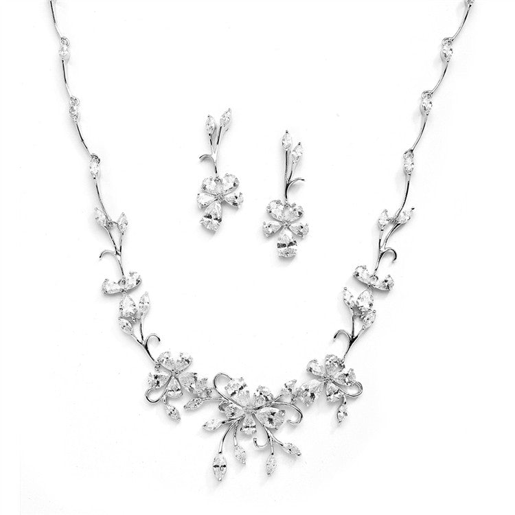 Elegant Vine CZ Necklace and Earrings Set for Weddings or Evening Wear 4233S