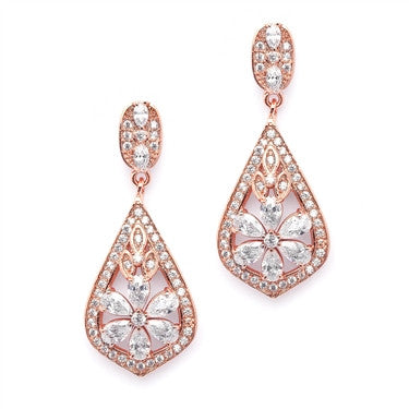 Sophisticated Rose Gold Art Deco CZ Wedding Earrings 4237E-RG