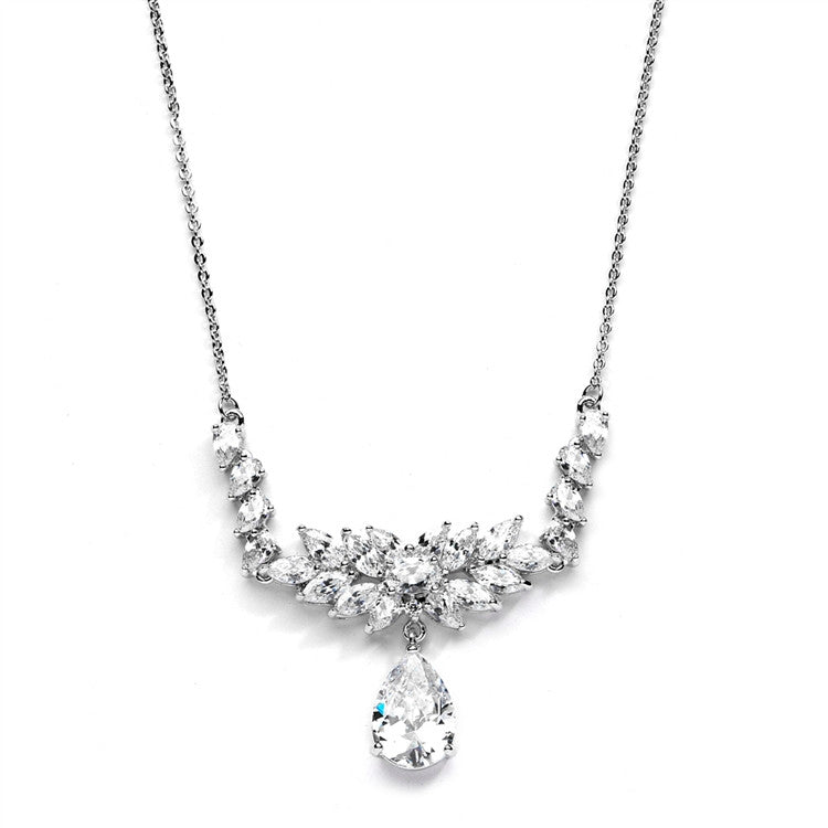 CZ Teardrop Wedding Necklace with Marquis Fan Top 4266N