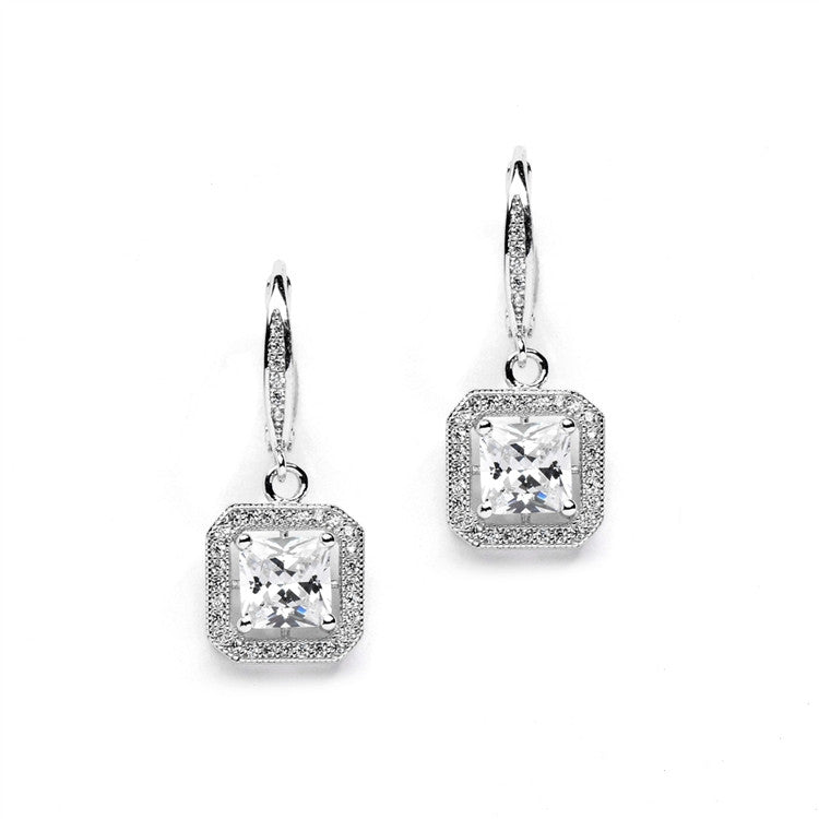 Princess Cut CZ Dangle Earrings in Deco Style 4276E