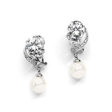 Captivating Wedding Earrings with Abstract CZ Design and Soft Cream Pearl Drops 4277E