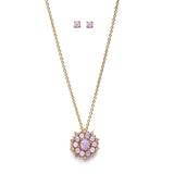 Pink Opal Sunburst Pendant & Stud Earrings Set for Bridemaids and Prom 4297S-PK-G