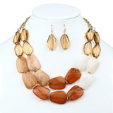 Chunky Champagne Brown Statement Necklace & Earrings Set for Prom or Homecoming 4306S-BR-G