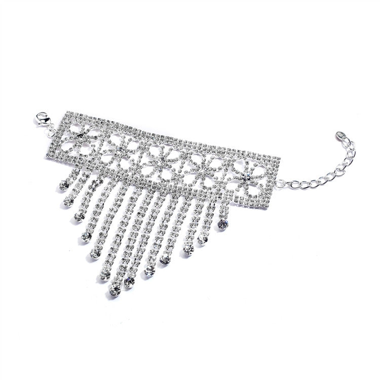 Super Bling Cascading Hand Bracelet with Rhinestone Fringe 4312B-S