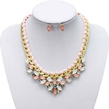 Pink Opal Statement Necklace Set with Pink Threaded Chain 4316S-PK-G