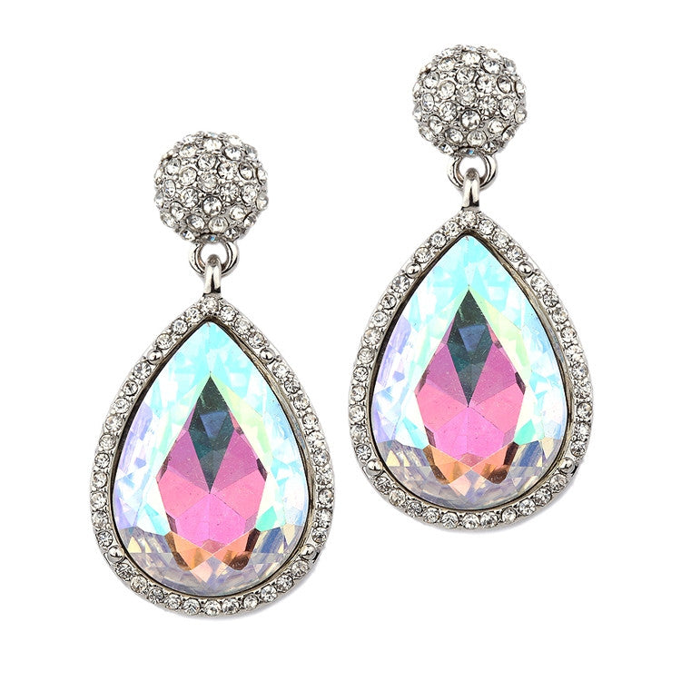 Micro Pave and AB Teardrop Bridal & Prom Statement Earrings 4326E-AB-S