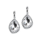 Textured Framed Crystal Pear Euro Wire Earring