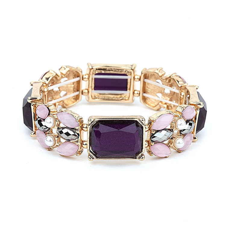 Purple Mixed Stone Stretch Bracelet for Prom or Bridesmaids 4331B-AM-G