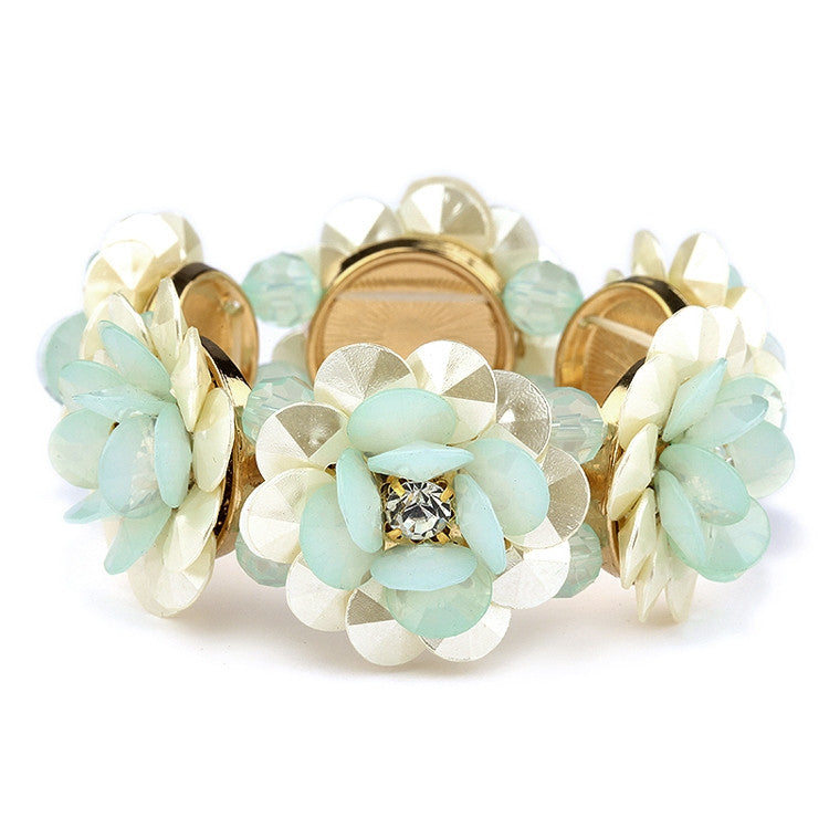 Pearlized Flower Stretch Bracelet for Weddings or Prom 4332B