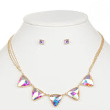 Iridescent AB Triangles Gold Necklace and Earrings Set 4355S-AB