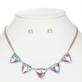 Iridescent AB Triangles Gold Necklace and Earrings Set 4355S-AB