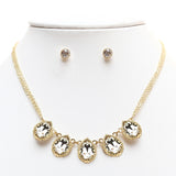 Textured Silver Frame Teardrops Necklace Set 4364S