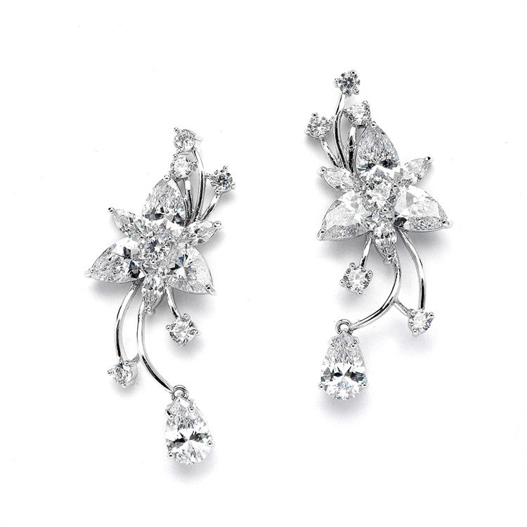 Graceful CZ Vine Wedding Earrings with Dangle 4369E-S