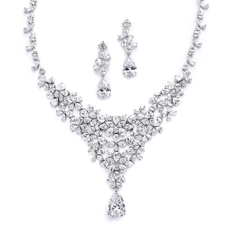 Red Carpet CZ Wedding or Pageant Statement Necklace Set 4377S-S